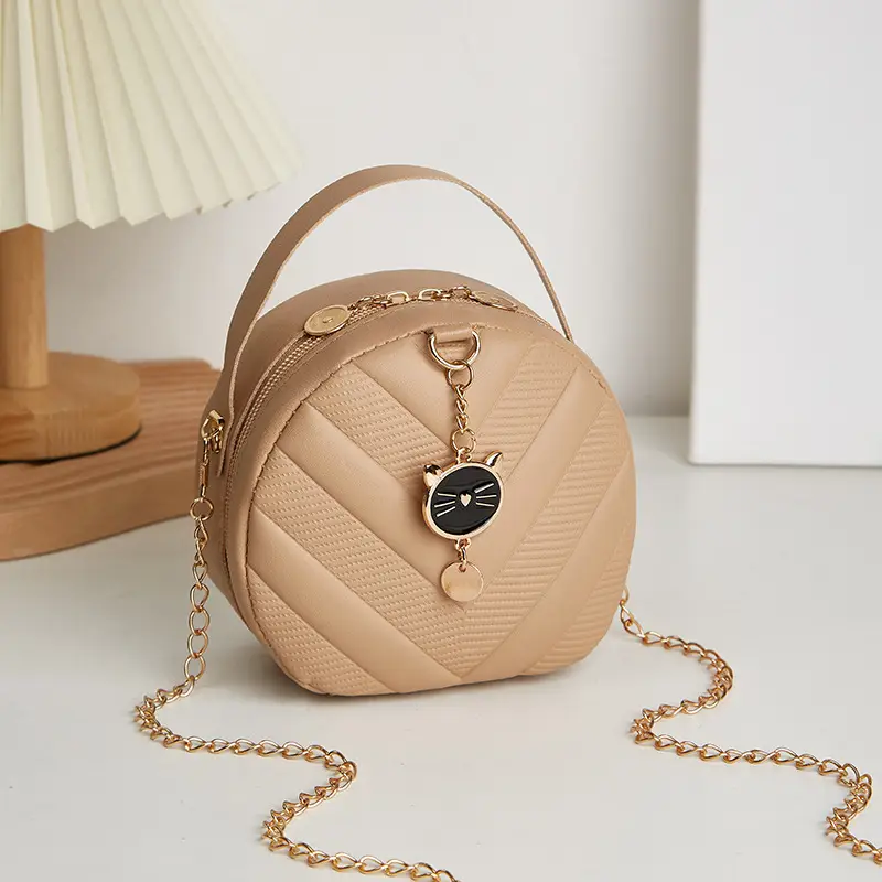Women's V-Shape Embossed Bag with Cat Pendant