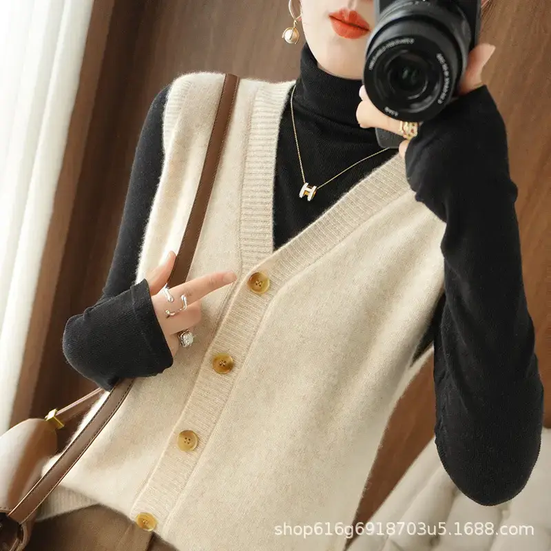 Women Knitted Orange Vest Cardigan Plus Size - Image 4