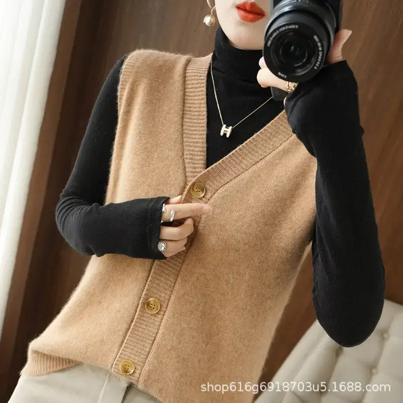 Women Knitted Orange Vest Cardigan Plus Size - Image 2