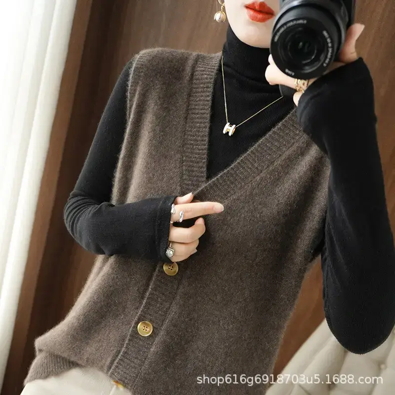 Women Knitted Orange Vest Cardigan Plus Size - Image 5