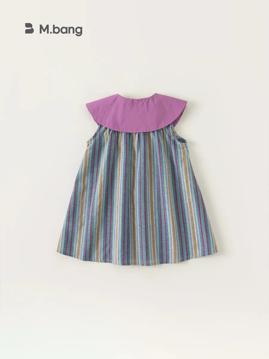 Girls Striped Sleeveless Skirt Dress Purple Collar 2025 - Image 3