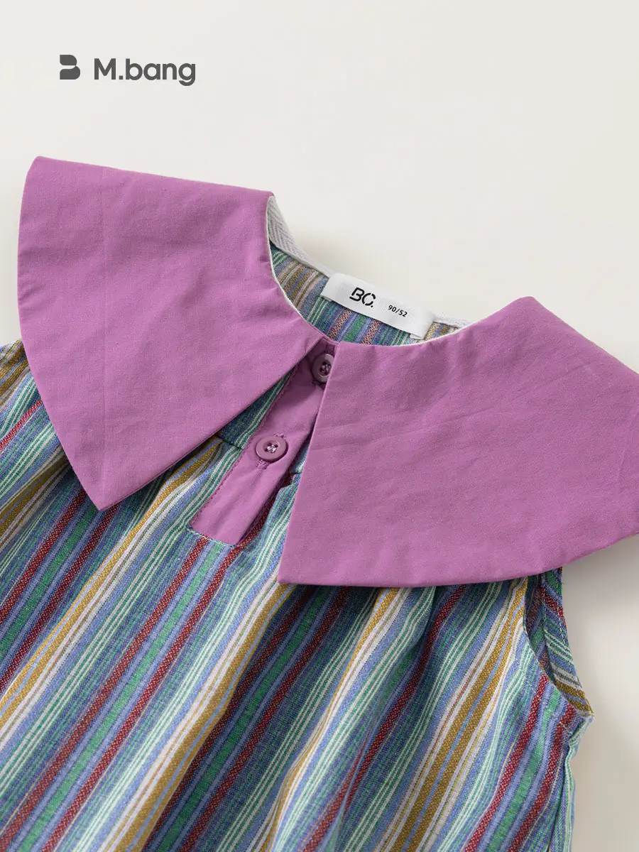 Girls Striped Sleeveless Skirt Dress Purple Collar 2025 - Image 4