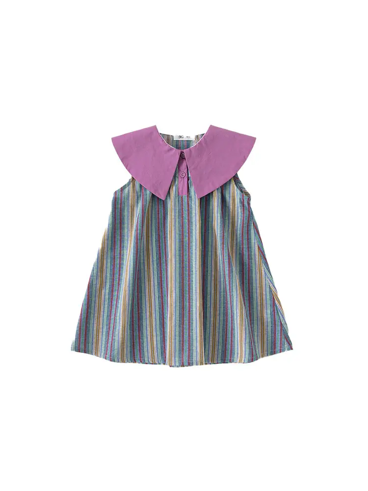 Girls Striped Sleeveless Skirt Dress Purple Collar 2025 - Image 6