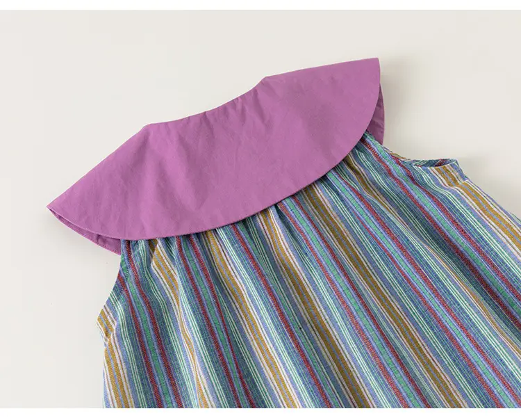 Girls Striped Sleeveless Skirt Dress Purple Collar 2025 â feature 12