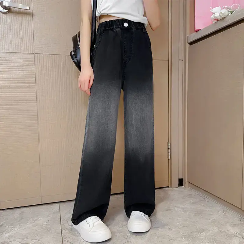 Girls Gradient Denim Wide Leg Pants Summer Casual - Image 4