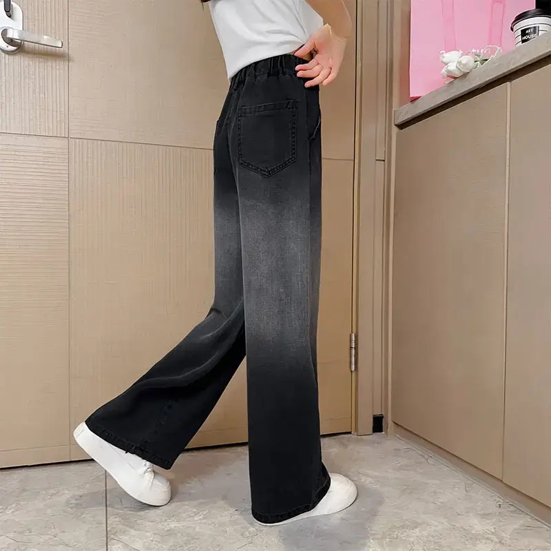Girls Gradient Denim Wide Leg Pants Summer Casual - Image 5