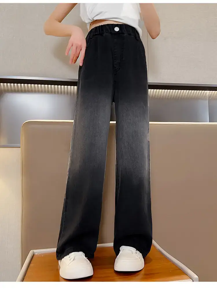 Girls Gradient Denim Wide Leg Pants Summer Casual — feature 18