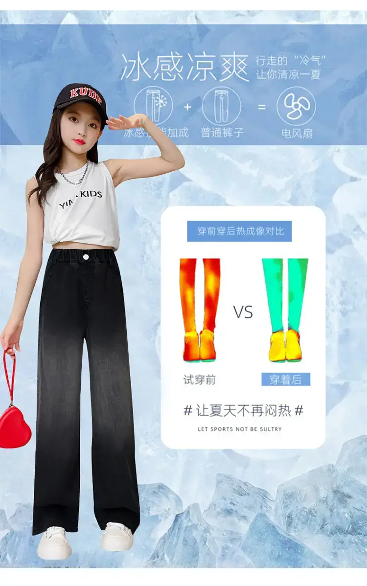 Girls Gradient Denim Wide Leg Pants Summer Casual — feature 5