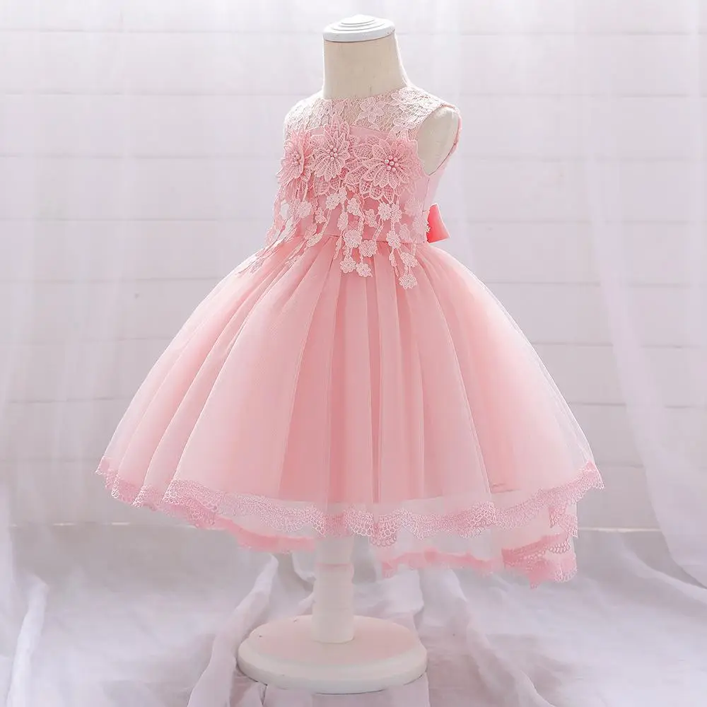 Pink Three-Dimensional Lace Sleeveless Princess Dress for Girls - Image 2