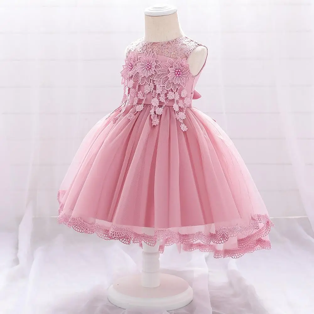 Pink Three-Dimensional Lace Sleeveless Princess Dress for Girls - Image 4