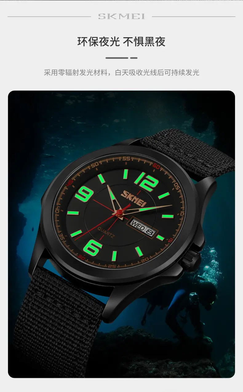 Men's Green Military Style Quartz Watch with Calendar — feature 8