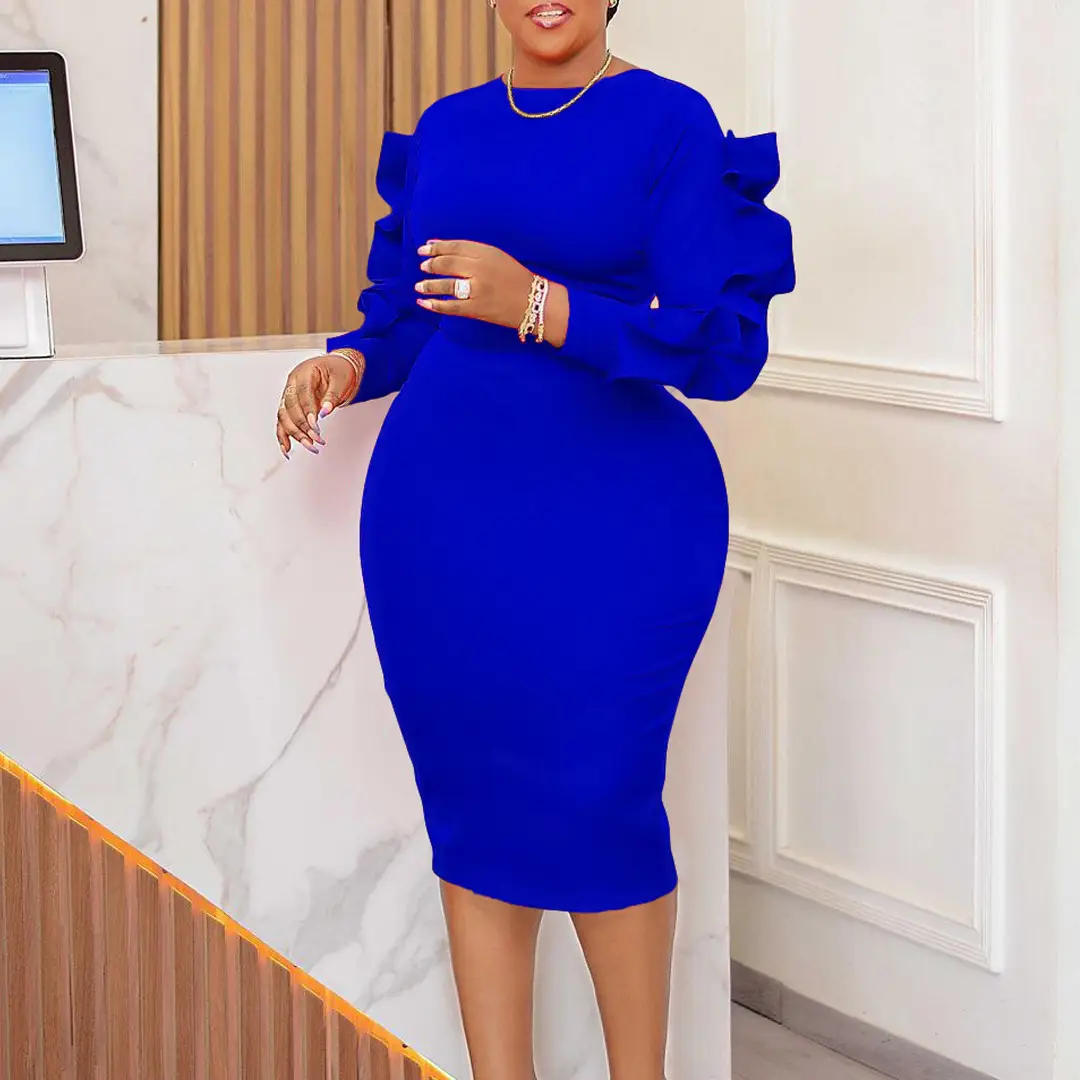 Blue Long Sleeve Dress for Women Large Size - Image 5