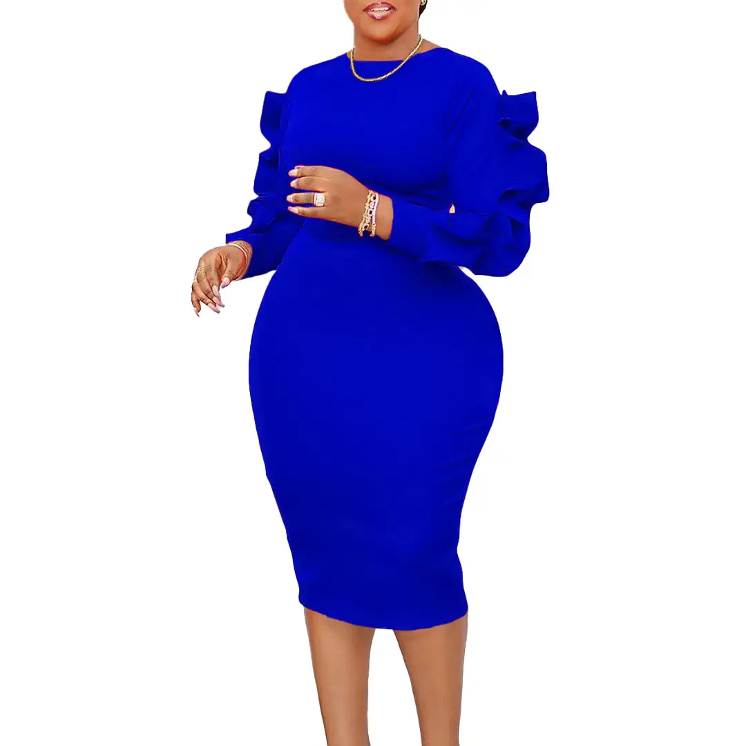 Blue Long Sleeve Dress for Women Large Size - Image 9