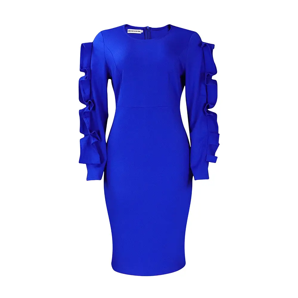 Blue Long Sleeve Dress for Women Large Size - Image 3