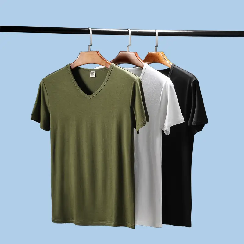 Men V Neck Grey T-Shirt Summer Lycra Cotton Slim Fit