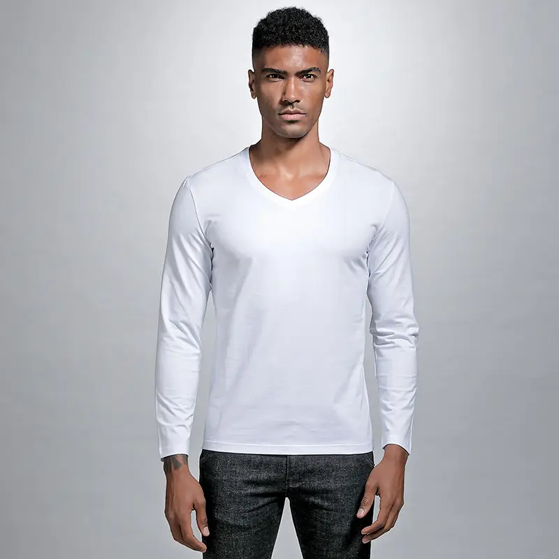 Men V Neck Grey T-Shirt Summer Lycra Cotton Slim Fit