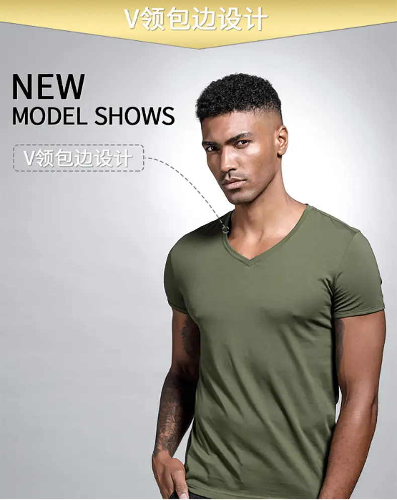 Men V Neck Grey T-Shirt Summer Lycra Cotton Slim Fit — feature 10