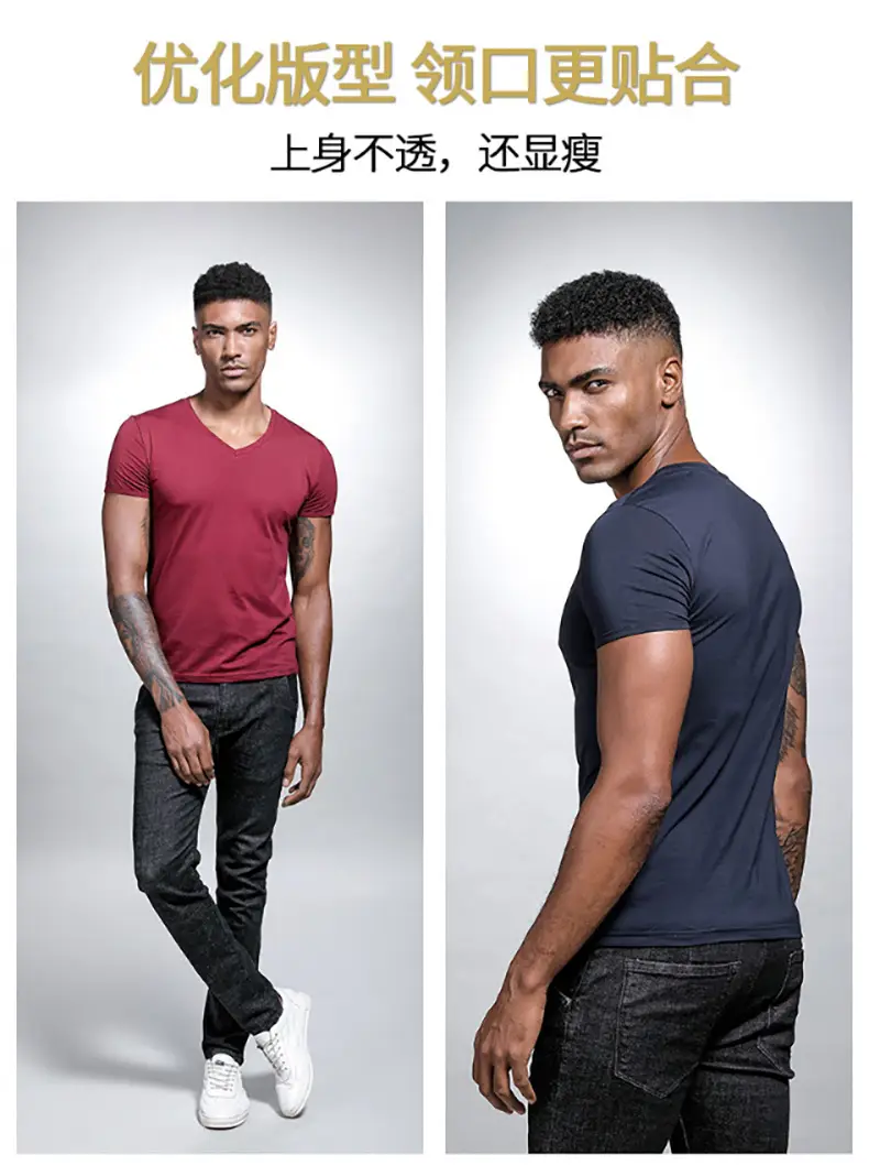 Men V Neck Grey T-Shirt Summer Lycra Cotton Slim Fit — feature 11
