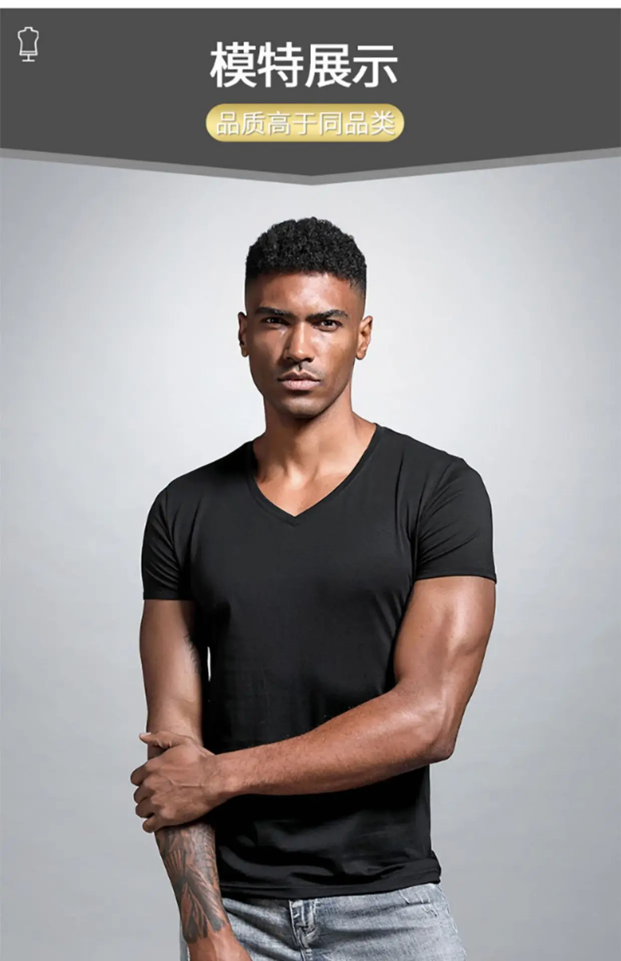 Men V Neck Grey T-Shirt Summer Lycra Cotton Slim Fit — feature 18
