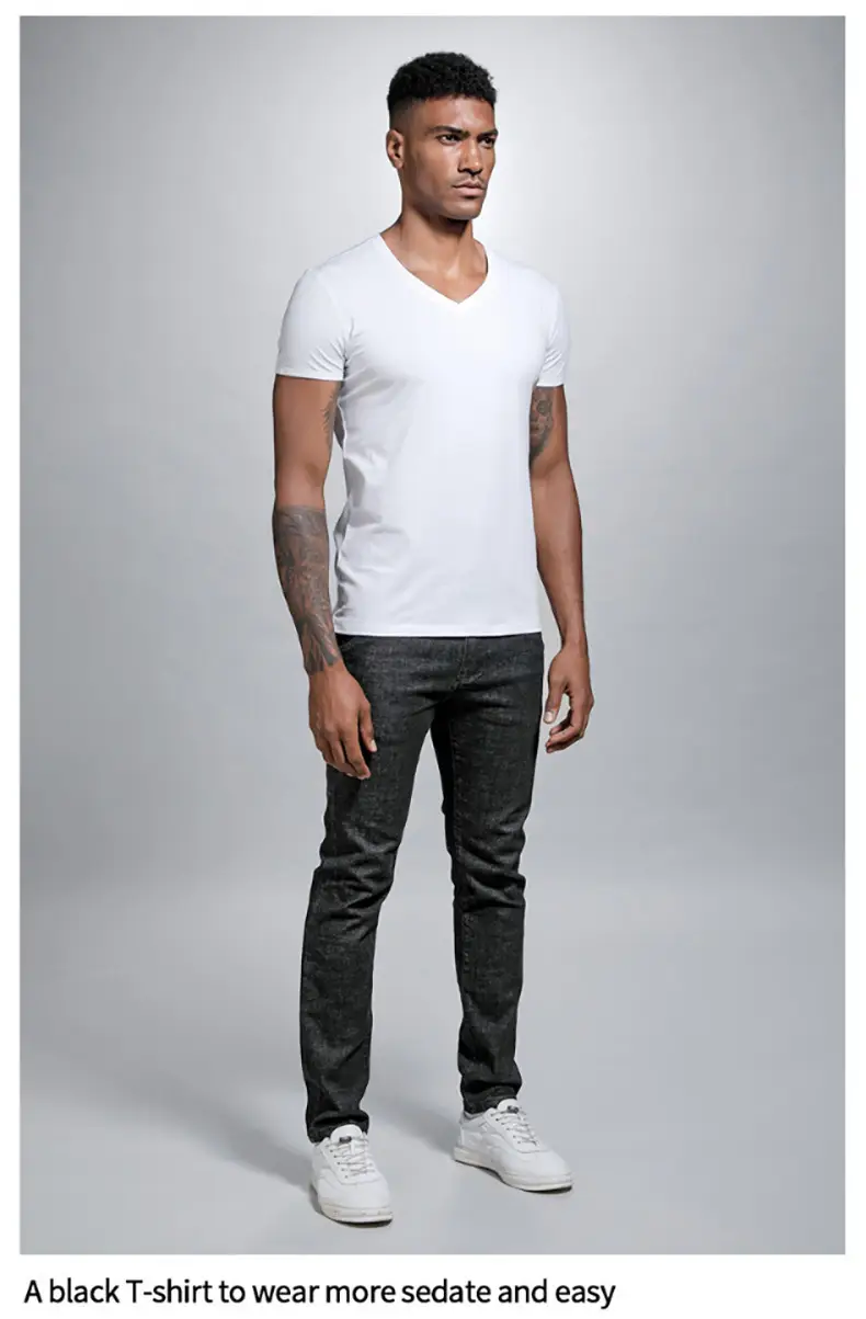 Men V Neck Grey T-Shirt Summer Lycra Cotton Slim Fit — feature 20
