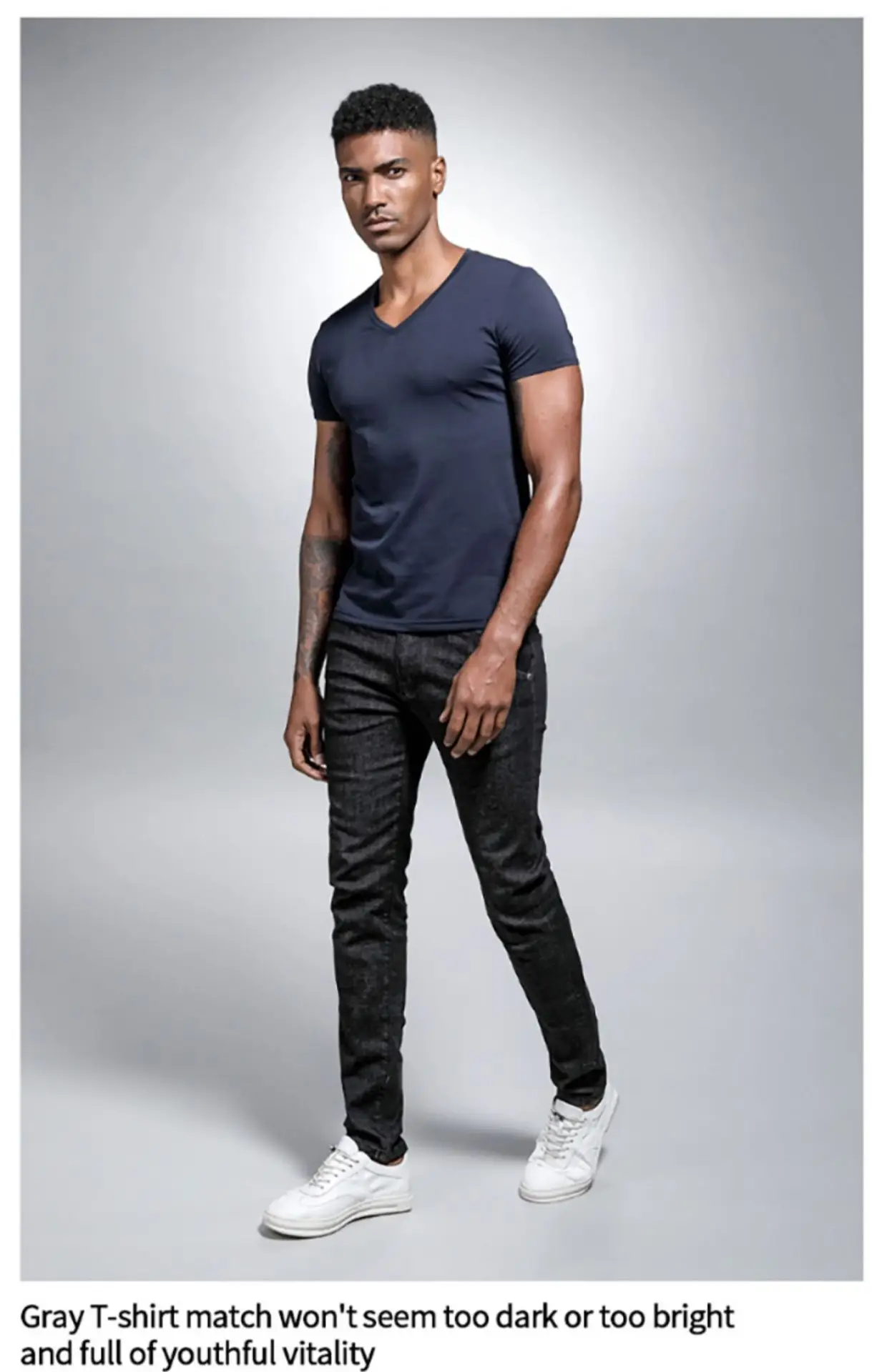Men V Neck Grey T-Shirt Summer Lycra Cotton Slim Fit — feature 26