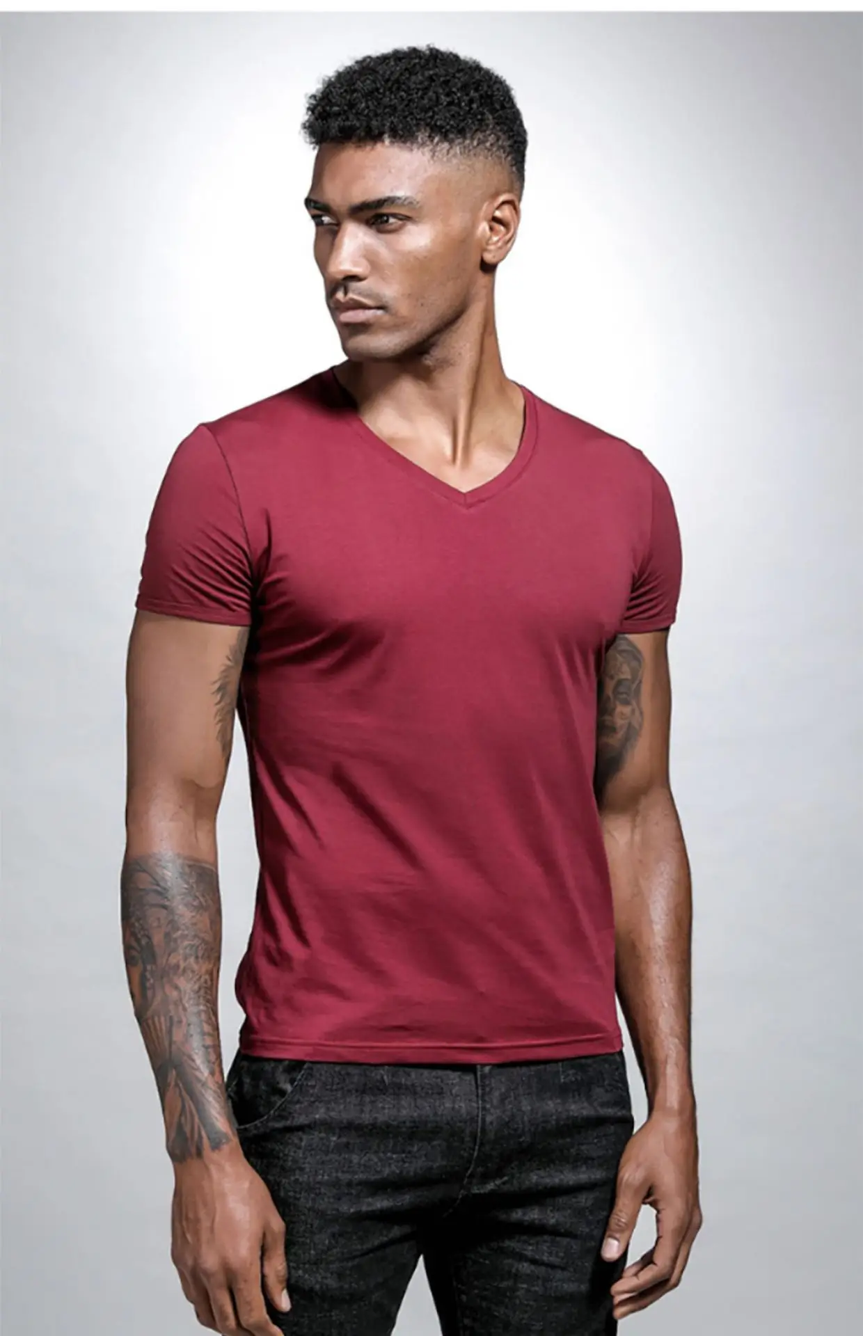 Men V Neck Grey T-Shirt Summer Lycra Cotton Slim Fit — feature 31