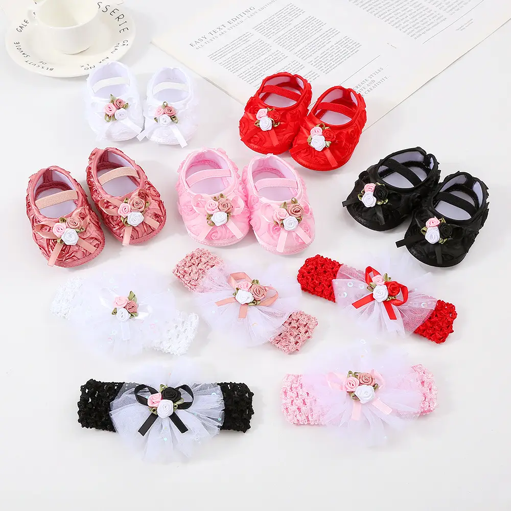 Cute White Baby Shoes with Rose Bow Set — feature 2