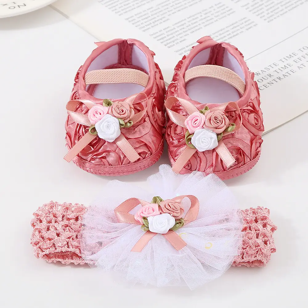 Cute White Baby Shoes with Rose Bow Set — feature 5
