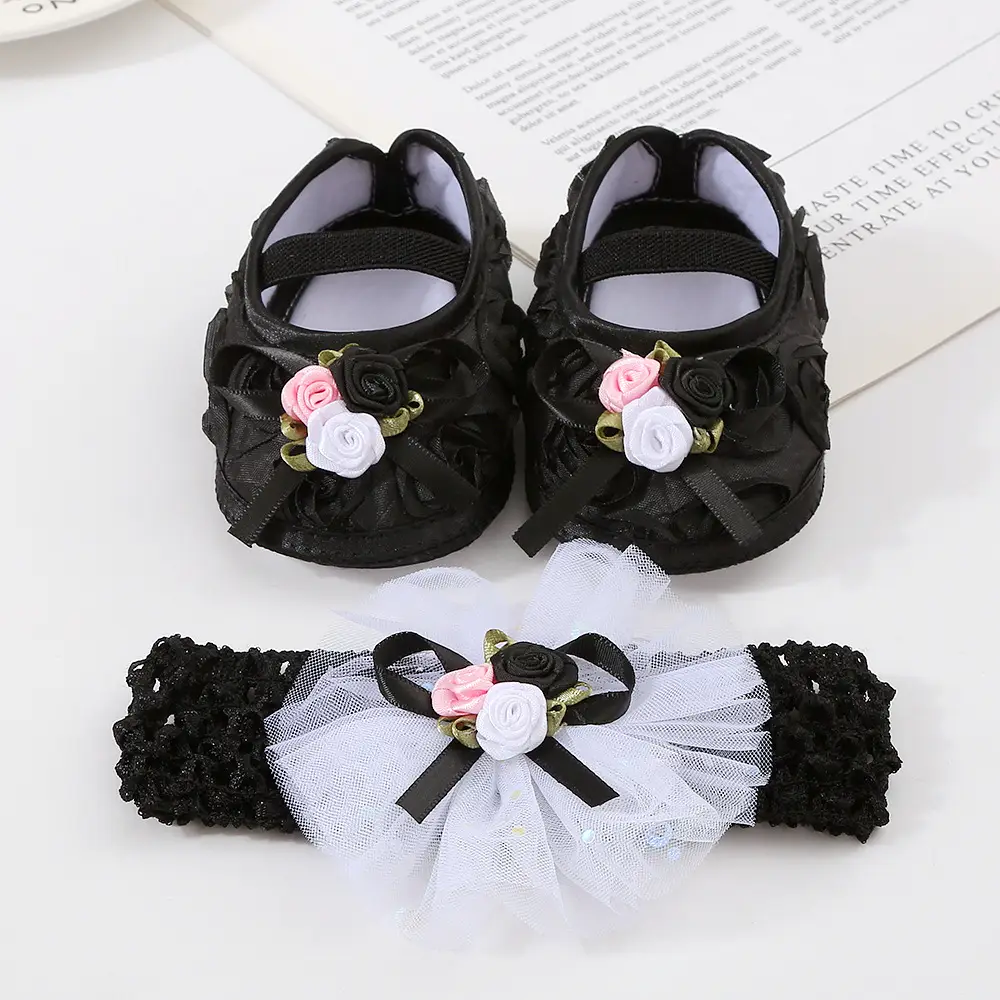 Cute White Baby Shoes with Rose Bow Set — feature 7