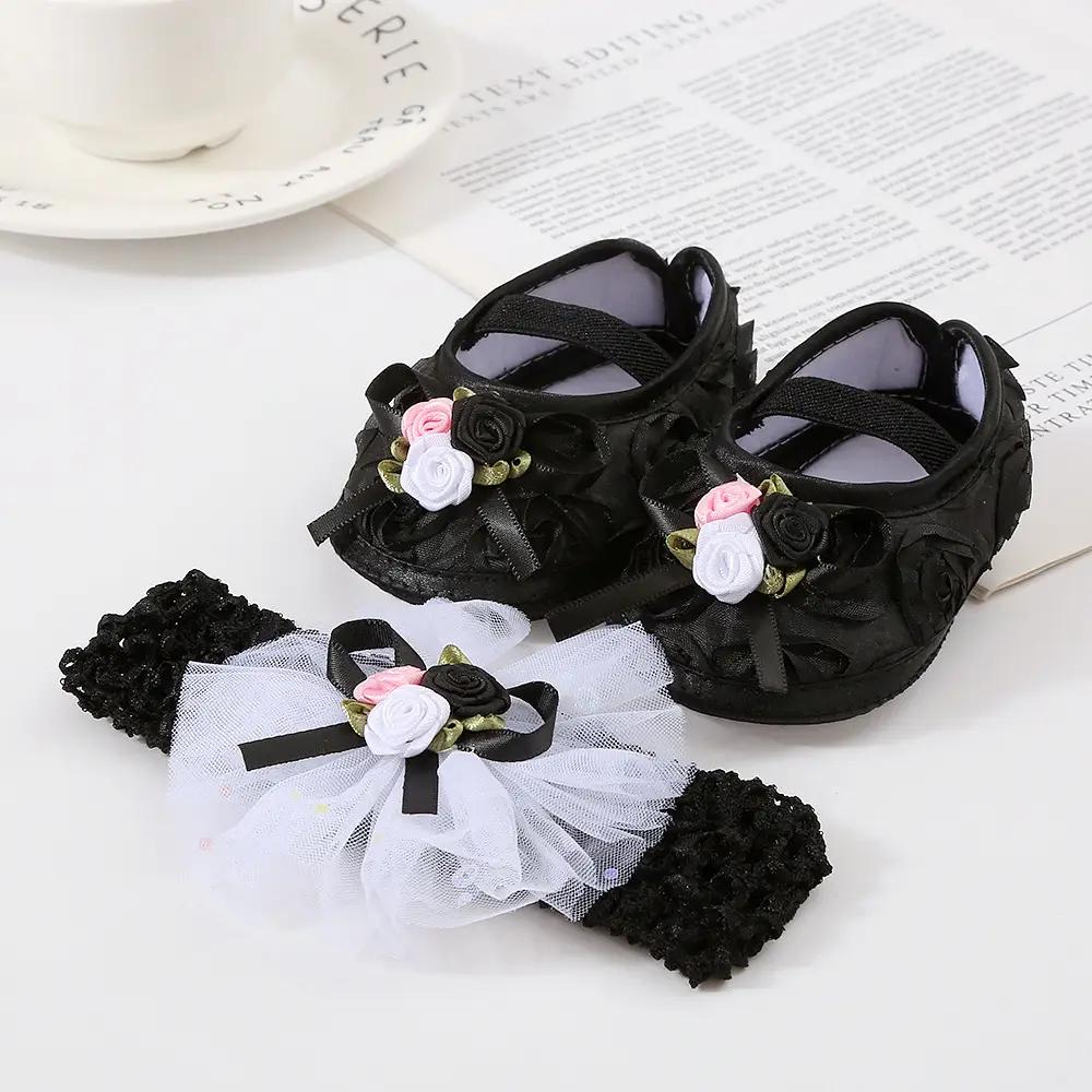 Cute White Baby Shoes with Rose Bow Set — feature 8