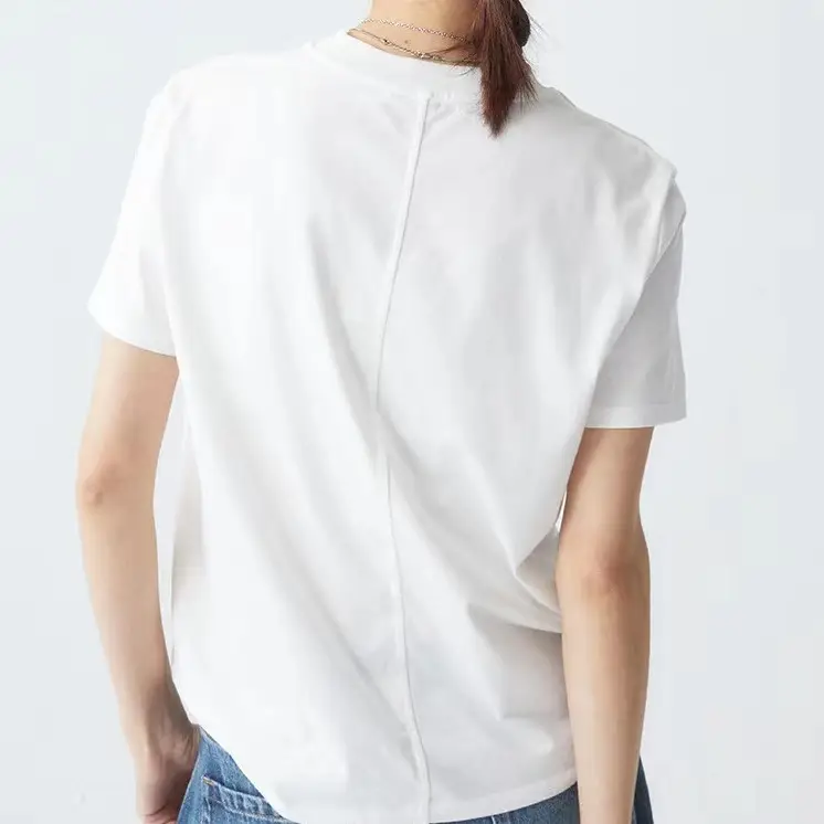 Women Black Cotton T-Shirt with Chic Collar - Image 8