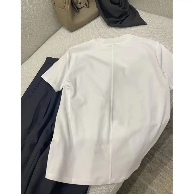 Women Black Cotton T-Shirt with Chic Collar - Image 10