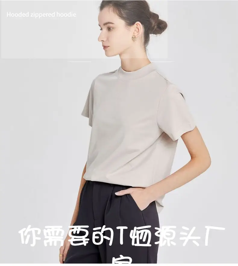 Women Black Cotton T-Shirt with Chic Collar — feature 2