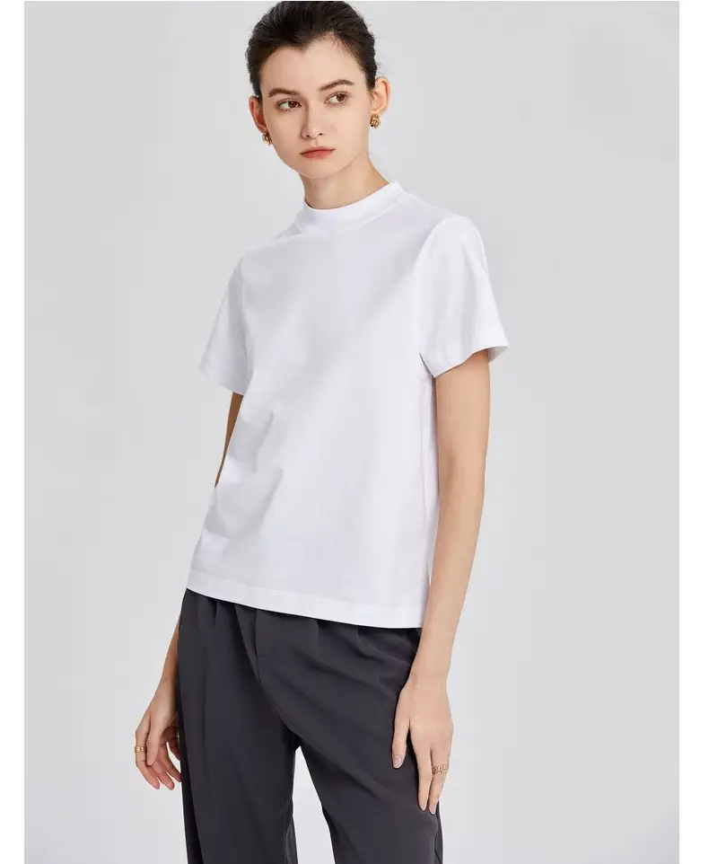 Women Black Cotton T-Shirt with Chic Collar — feature 23