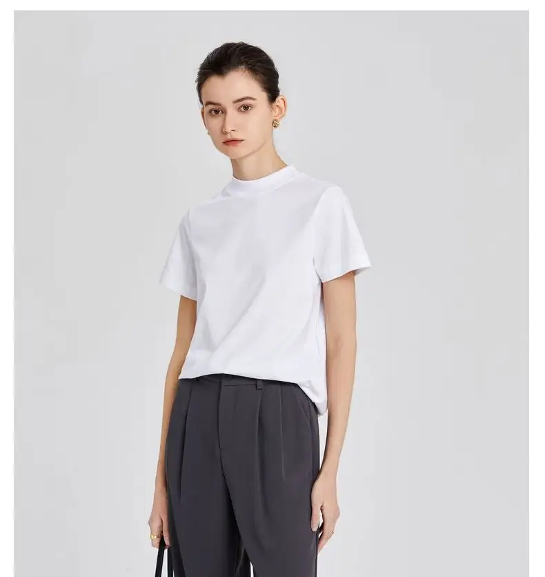 Women Black Cotton T-Shirt with Chic Collar — feature 24