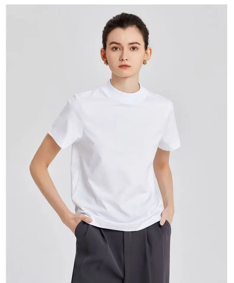 Women Black Cotton T-Shirt with Chic Collar — feature 25