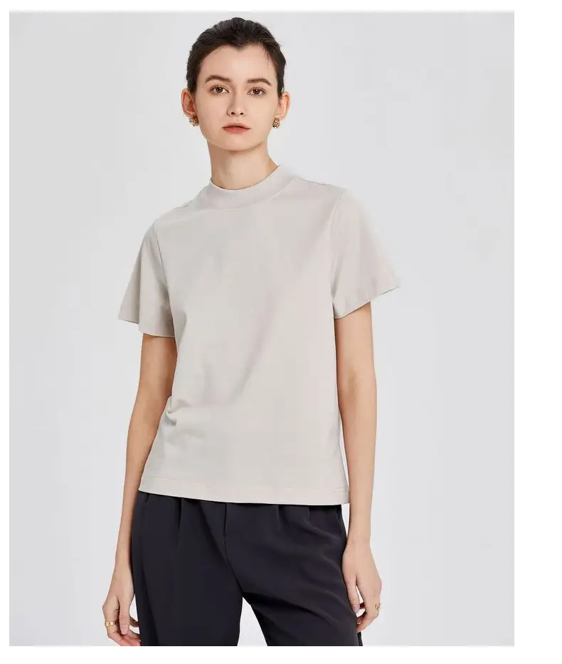 Women Black Cotton T-Shirt with Chic Collar — feature 26