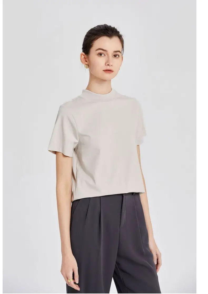 Women Black Cotton T-Shirt with Chic Collar — feature 27