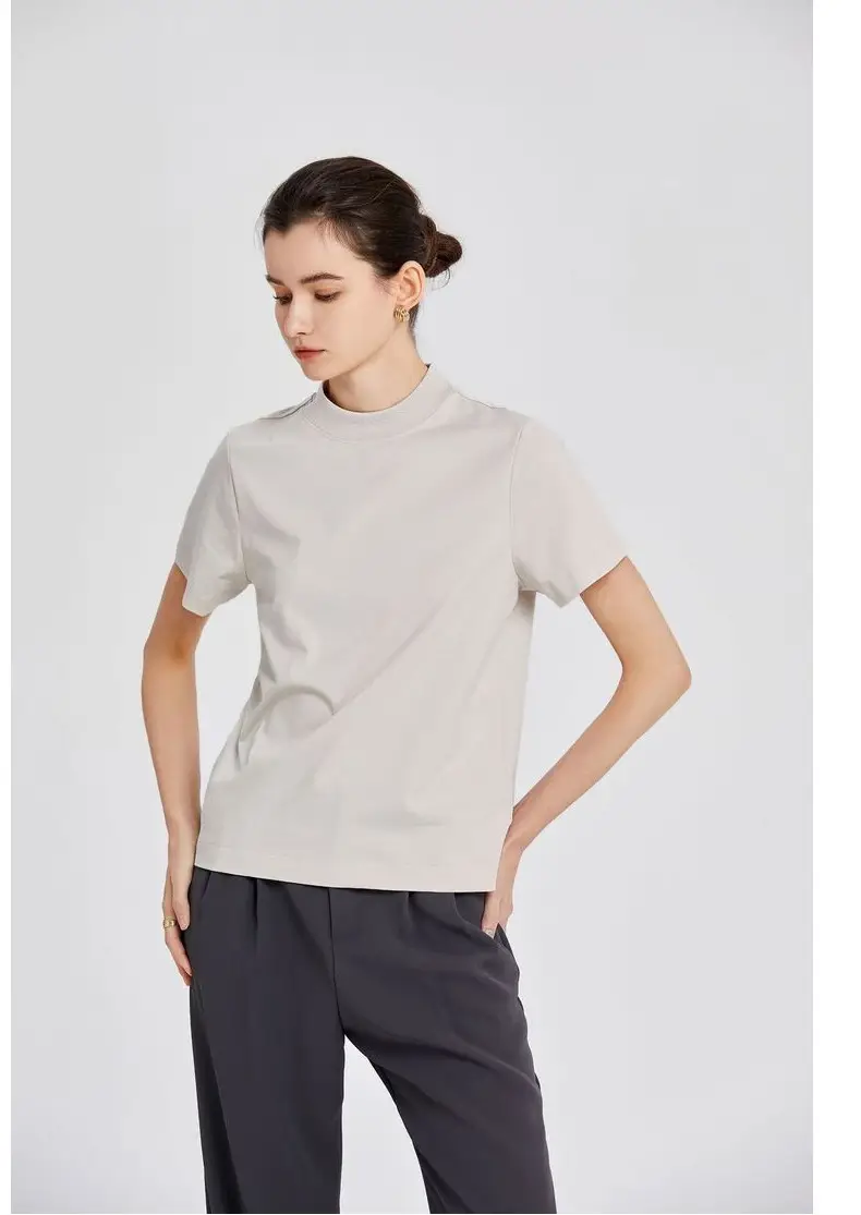 Women Black Cotton T-Shirt with Chic Collar — feature 28