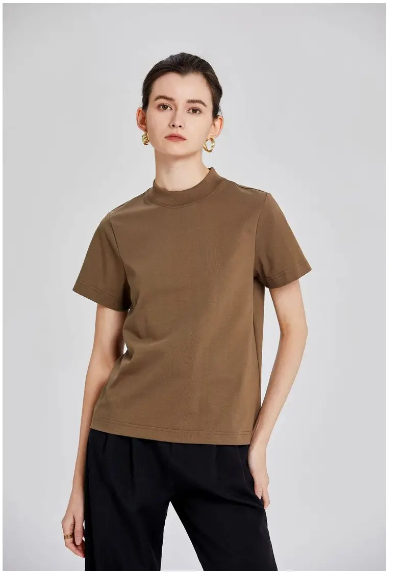Women Black Cotton T-Shirt with Chic Collar — feature 29