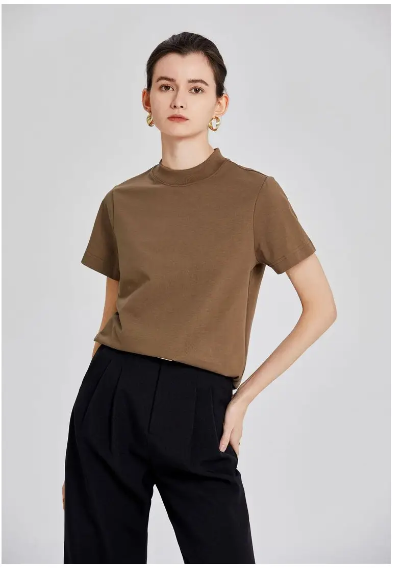 Women Black Cotton T-Shirt with Chic Collar — feature 30