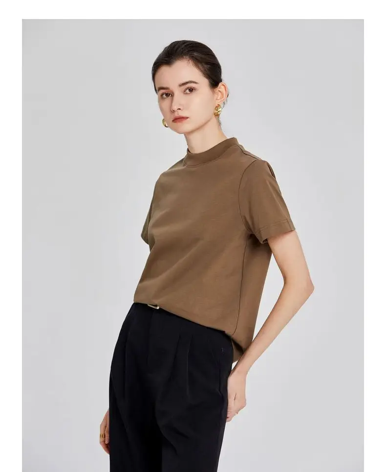 Women Black Cotton T-Shirt with Chic Collar — feature 31