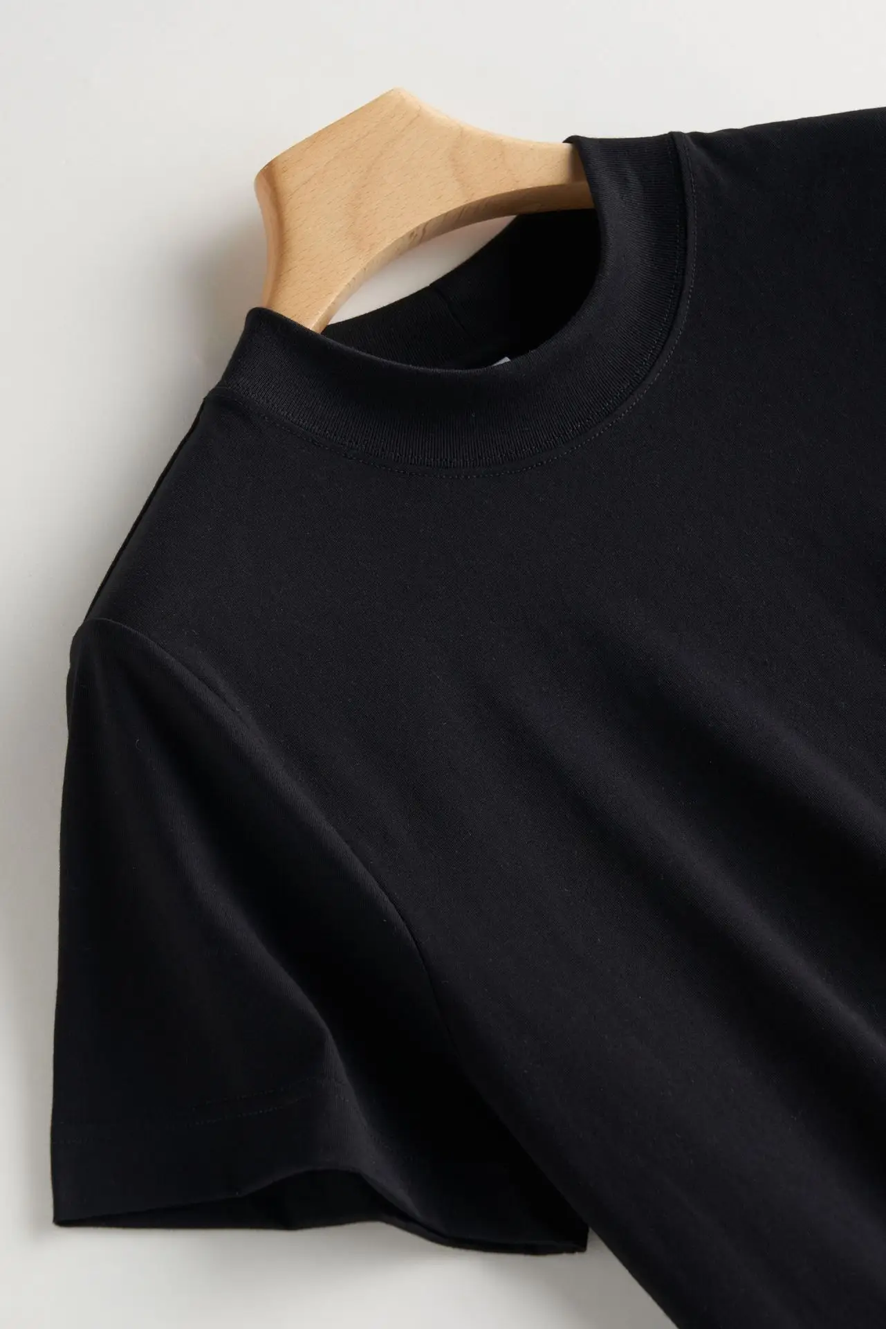 Women Black Cotton T-Shirt with Chic Collar - Image 2