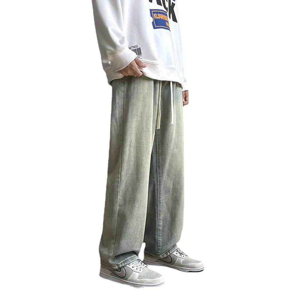 Men Wide Leg Yellow Mud Dyed Jeans Summer Loose Straight - Image 6