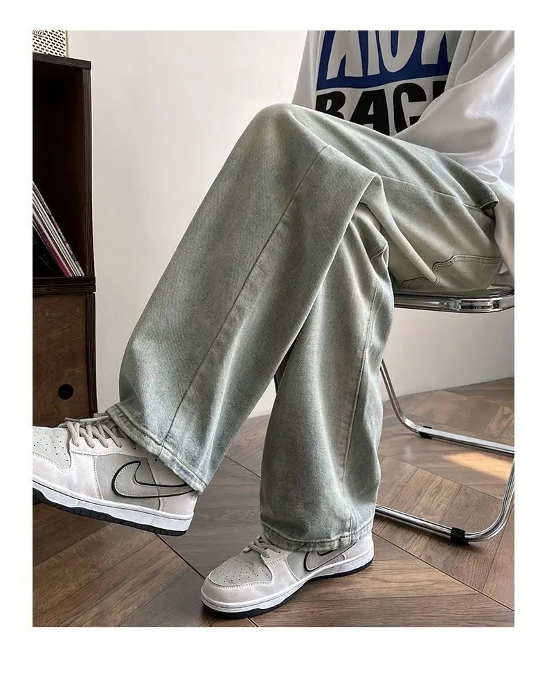 Men Wide Leg Yellow Mud Dyed Jeans Summer Loose Straight — feature 3