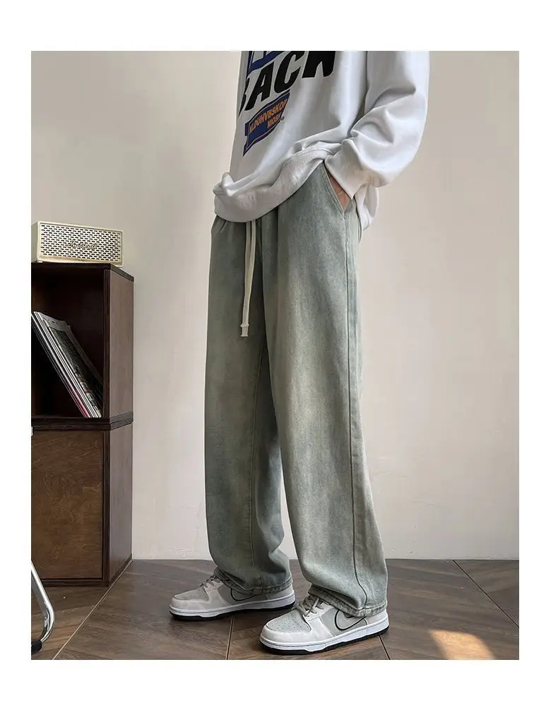 Men Wide Leg Yellow Mud Dyed Jeans Summer Loose Straight — feature 6