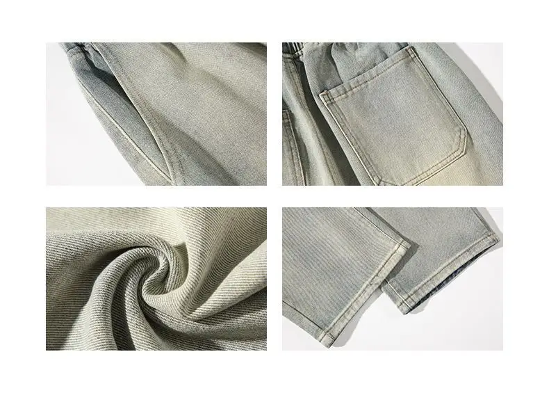 Men Wide Leg Yellow Mud Dyed Jeans Summer Loose Straight — feature 7