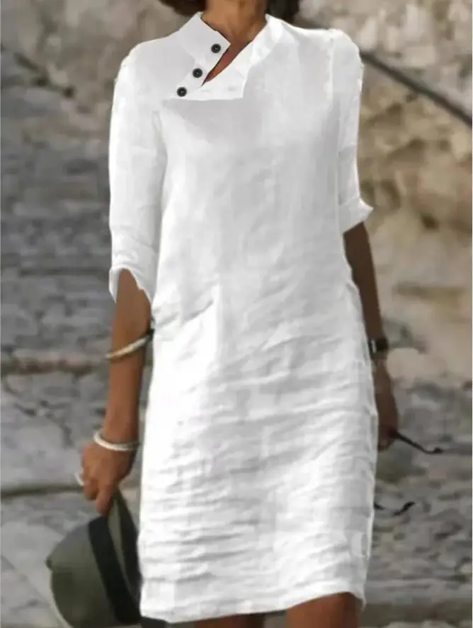 2025 Spring Summer Button Collar Dress Cotton Linen — feature 55