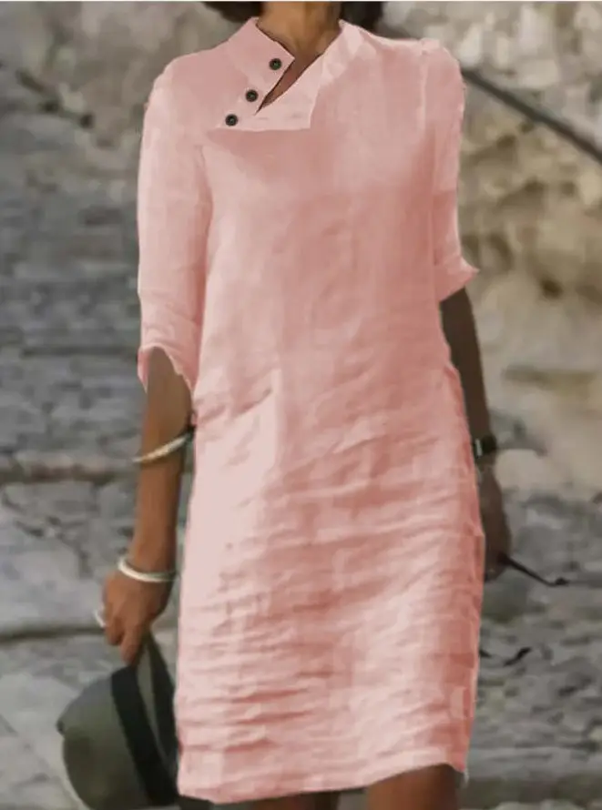 2025 Spring Summer Button Collar Dress Cotton Linen — feature 56