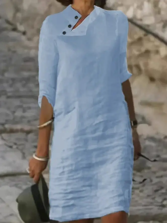 2025 Spring Summer Button Collar Dress Cotton Linen — feature 57